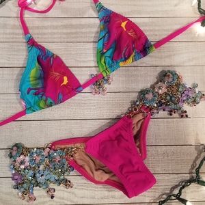 Hot Pink Bikini with flowers chain connectors